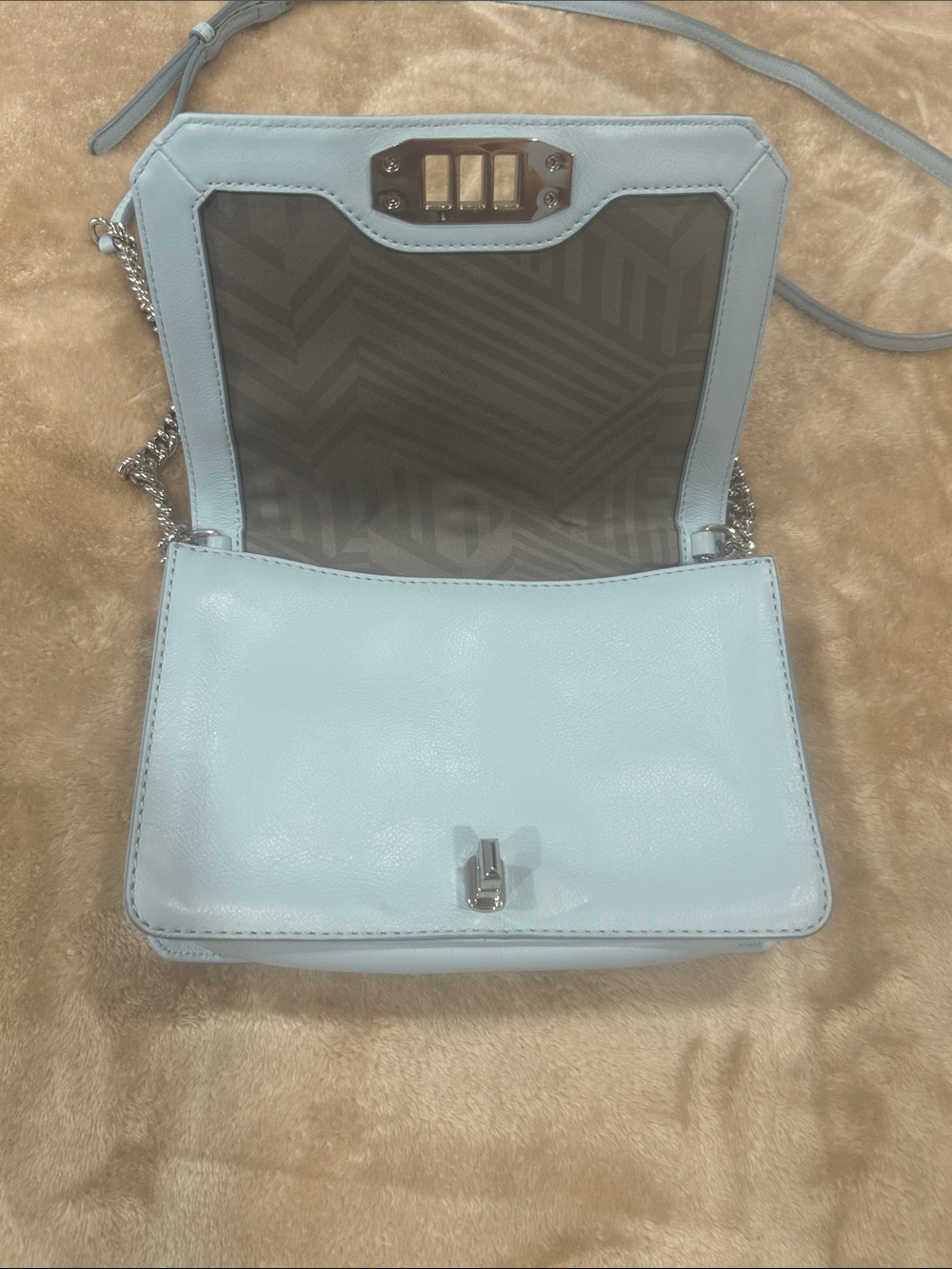 Rebecca Minkoff Chevron Quilted Chain Strap Crossbody Bag Sample blue summer - Picture 11 of 16